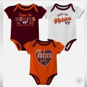 NWT NCAA Virginia Tech Hokies Infant Girls' 3pk Bodysuit, sz 3-6 mos. New!